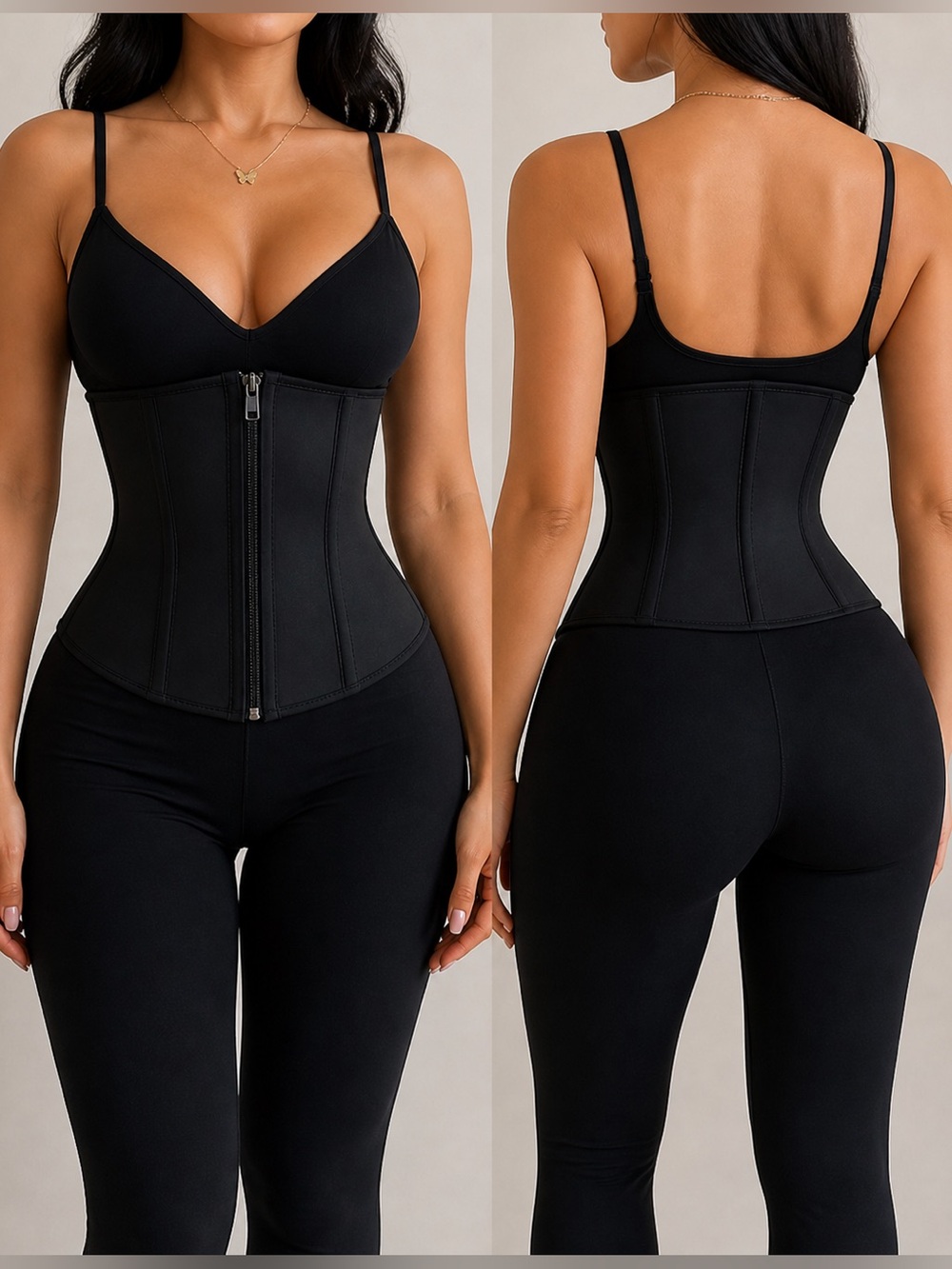 Charmian Black Waist Trainer Corset Shapewear Zip Up